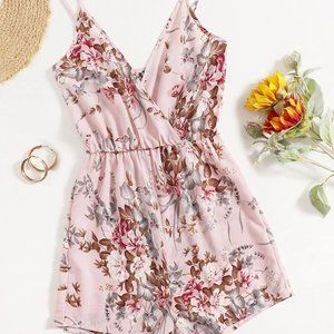 Women's Romper Baby Pink Floral Print Romper Sleeveless size 4-6us